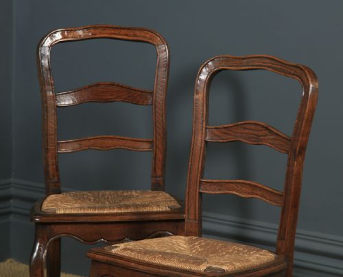 fig 4. Antique French Set of 4 Four Louis XV Style Oak Ladder Back Kitchen Dining Chairs (Circa 1910)