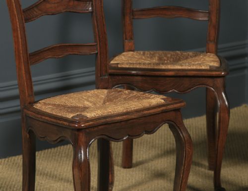 fig 5. Antique French Set of 4 Four Louis XV Style Oak Ladder Back Kitchen Dining Chairs (Circa 1910)