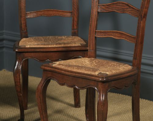 fig 6. Antique French Set of 4 Four Louis XV Style Oak Ladder Back Kitchen Dining Chairs (Circa 1910)