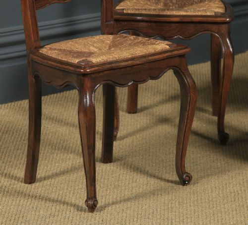 fig 7. Antique French Set of 4 Four Louis XV Style Oak Ladder Back Kitchen Dining Chairs (Circa 1910)
