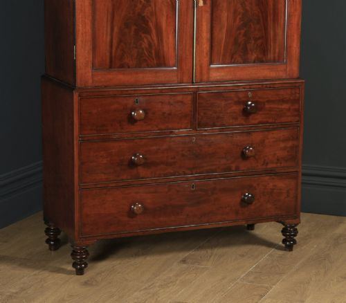 fig 6. Antique English Victorian Flame Mahogany Linen Press Wardrobe (Circa 1840)