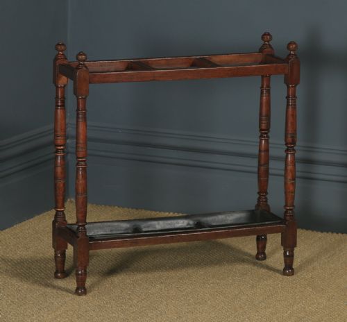 Antique English Victorian Oak Stick & Umbrella Hall Stand (Circa 1900)