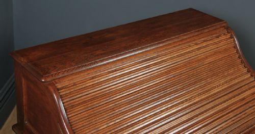 fig 3. Antique English Edwardian 4ft” Solid Oak Roll Top Pedestal Office Desk (Circa 1910)