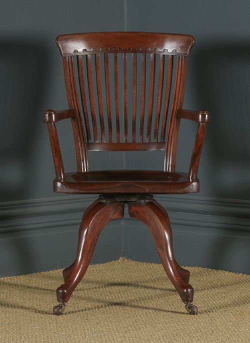 fig 1. Antique English Victorian Mahogany Revolving High Back Office Desk Arm Chair (Circa 1880)