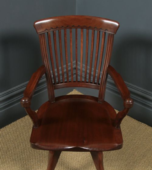 fig 3. Antique English Victorian Mahogany Revolving High Back Office Desk Arm Chair (Circa 1880)
