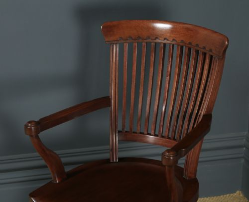 fig 4. Antique English Victorian Mahogany Revolving High Back Office Desk Arm Chair (Circa 1880)