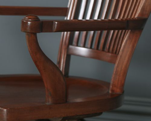 fig 7. Antique English Victorian Mahogany Revolving High Back Office Desk Arm Chair (Circa 1880)