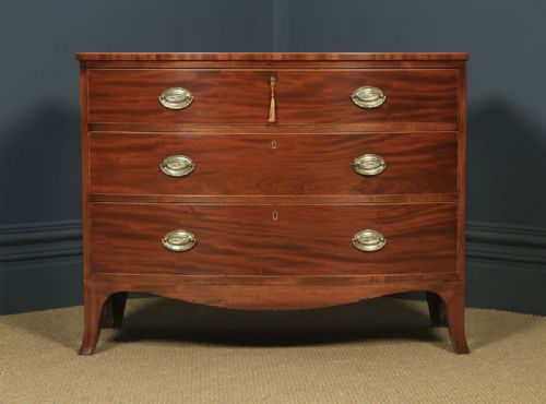 fig 1. Antique English Georgian Regency Mahogany Bow Front Chest of Drawers (Circa 1820)