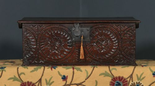 fig 1. Antique English 17th Century Solid Oak Bible Box (Circa 1680 - 1700)