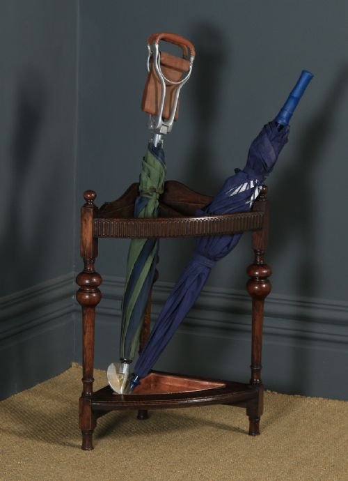 fig 1. Antique English George V Solid Oak & Copper Stick & Umbrella Hall Corner Stand (Circa 1920)
