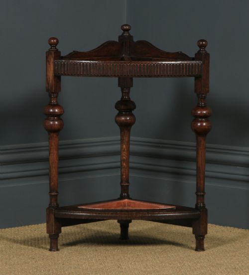 fig 2. Antique English George V Solid Oak & Copper Stick & Umbrella Hall Corner Stand (Circa 1920)