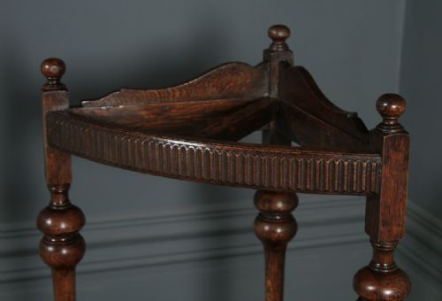 fig 3. Antique English George V Solid Oak & Copper Stick & Umbrella Hall Corner Stand (Circa 1920)
