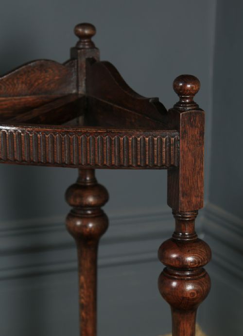 fig 4. Antique English George V Solid Oak & Copper Stick & Umbrella Hall Corner Stand (Circa 1920)