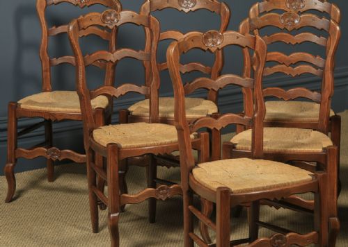 fig 5. Antique French Set of 12 Twelve Louis XV Style Oak Ladder Back Kitchen Dining Chairs (Circa 1920)