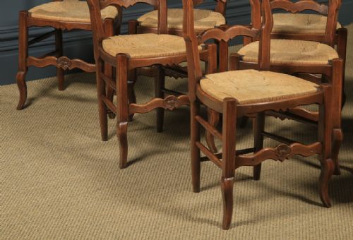 fig 7. Antique French Set of 12 Twelve Louis XV Style Oak Ladder Back Kitchen Dining Chairs (Circa 1920)