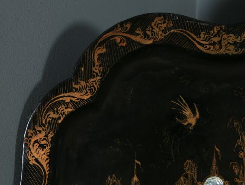 fig 5. Antique English Set of 3 Three Victorian Ebonised Chinoiserie Papier Mâché Butlers Drinks Trays (Circa 1840)