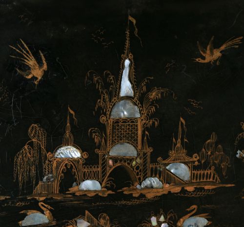 fig 6. Antique English Set of 3 Three Victorian Ebonised Chinoiserie Papier Mâché Butlers Drinks Trays (Circa 1840)