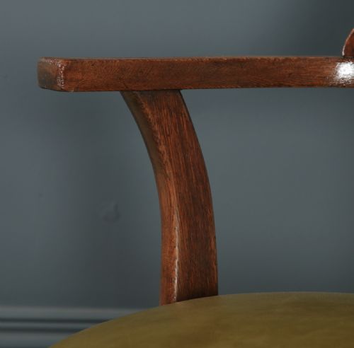 fig 6. Antique English Edwardian Oak & Green Leather Revolving Office Desk Arm Chair (Circa 1920)