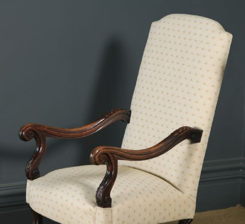 fig 2. Antique French Pair of Solid Walnut Fauteuil Upholstered Armchairs (Circa 1880)