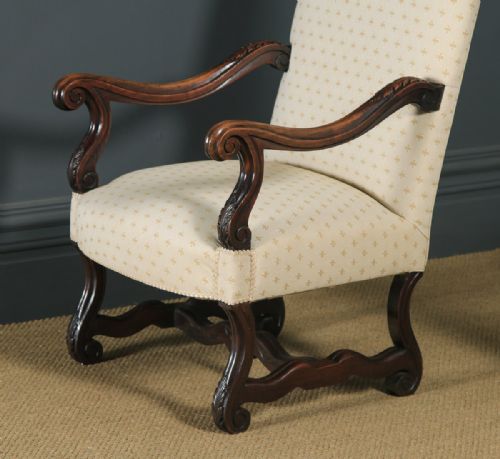 fig 3. Antique French Pair of Solid Walnut Fauteuil Upholstered Armchairs (Circa 1880)