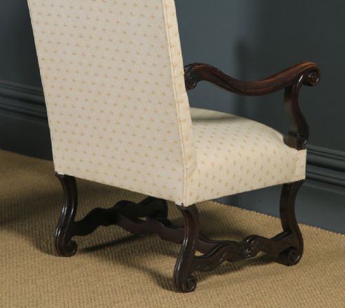 fig 4. Antique French Pair of Solid Walnut Fauteuil Upholstered Armchairs (Circa 1880)