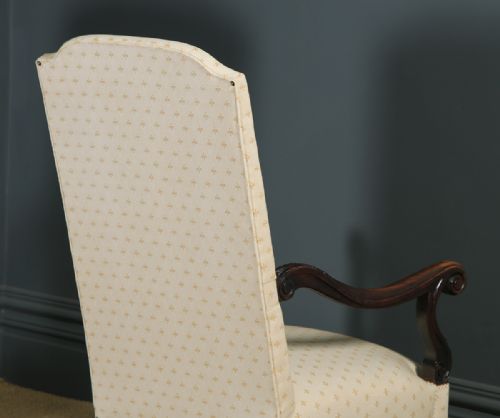 fig 5. Antique French Pair of Solid Walnut Fauteuil Upholstered Armchairs (Circa 1880)