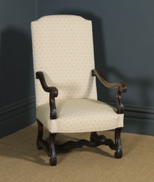 fig 6. Antique French Pair of Solid Walnut Fauteuil Upholstered Armchairs (Circa 1880)