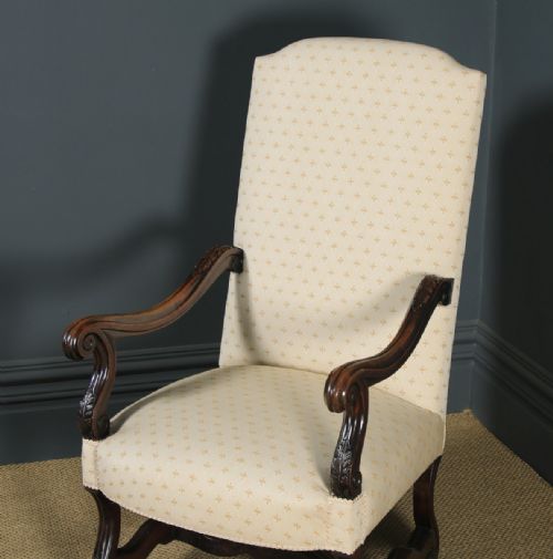 fig 7. Antique French Pair of Solid Walnut Fauteuil Upholstered Armchairs (Circa 1880)