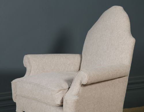 fig 2. Antique English Pair of Queen Anne Style Grey Upholstered Beech Arm Chairs (Circa 1900)