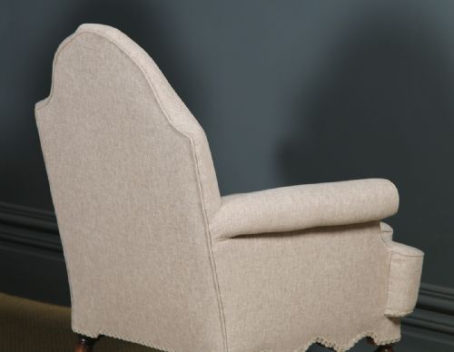 fig 4. Antique English Pair of Queen Anne Style Grey Upholstered Beech Arm Chairs (Circa 1900)