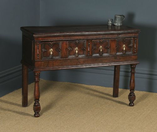 Antique English Victorian Jacobean Style Oak Geometric Dresser Base Sideboard (Circa 1880)