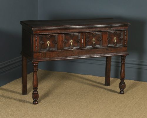 fig 1. Antique English Victorian Jacobean Style Oak Geometric Dresser Base Sideboard (Circa 1880)