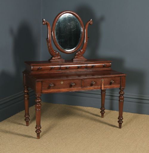 fig 1. Antique Anglo-Indian Victorian Colonial Teak Dressing Table with Mirror (Circa 1870)