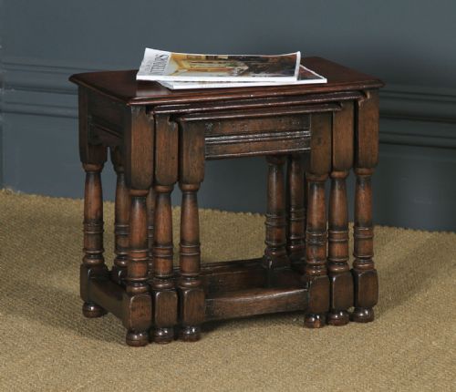 Vintage English 18th Century Style Nest of Three 3 Solid Oak Side Tables (Circa 1930)