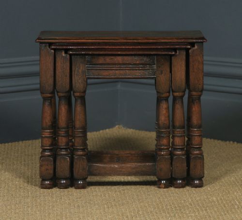 fig 2. Vintage English 18th Century Style Nest of Three 3 Solid Oak Side Tables (Circa 1930)