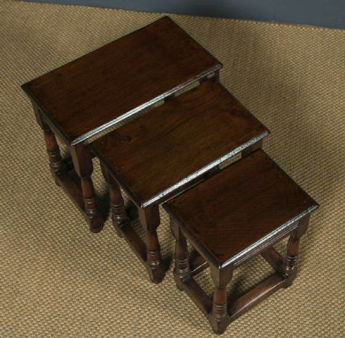 fig 3. Vintage English 18th Century Style Nest of Three 3 Solid Oak Side Tables (Circa 1930)