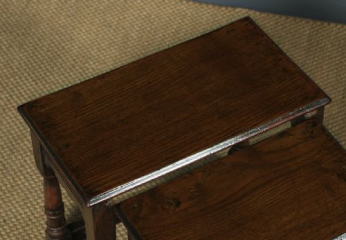 fig 4. Vintage English 18th Century Style Nest of Three 3 Solid Oak Side Tables (Circa 1930)