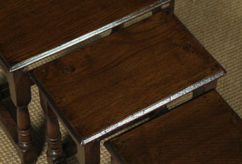 fig 5. Vintage English 18th Century Style Nest of Three 3 Solid Oak Side Tables (Circa 1930)