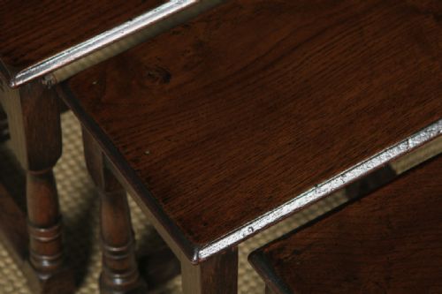 fig 6. Vintage English 18th Century Style Nest of Three 3 Solid Oak Side Tables (Circa 1930)