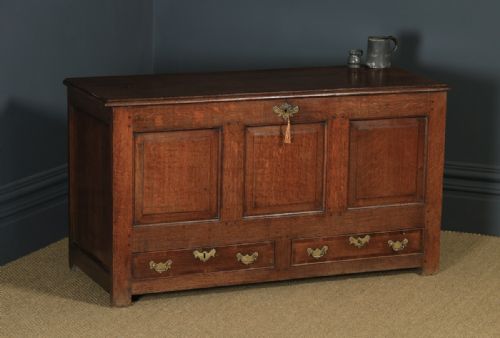 Antique English Georgian Panelled Oak Mule Chest / Blanket Box / Trunk with Drawers (Circa 1760)