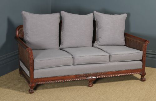 fig 1. Antique English Edwardian Chippendale Style Three Piece Mahogany & Cane Bergere Couch Settee Sofa Lounge Suite By J. S. Kinsey (Circa 1910)