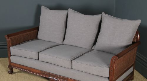 fig 2. Antique English Edwardian Chippendale Style Three Piece Mahogany & Cane Bergere Couch Settee Sofa Lounge Suite By J. S. Kinsey (Circa 1910)