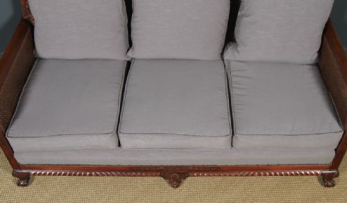 fig 4. Antique English Edwardian Chippendale Style Three Piece Mahogany & Cane Bergere Couch Settee Sofa Lounge Suite By J. S. Kinsey (Circa 1910)