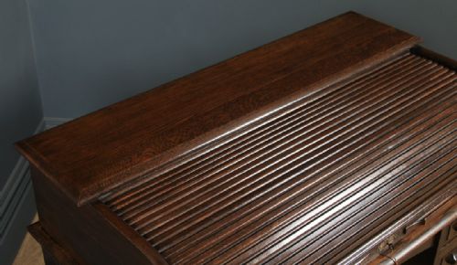 fig 5. Antique English Edwardian 4ft” Solid Oak Roll Top Pedestal Office Desk (Circa 1910)
