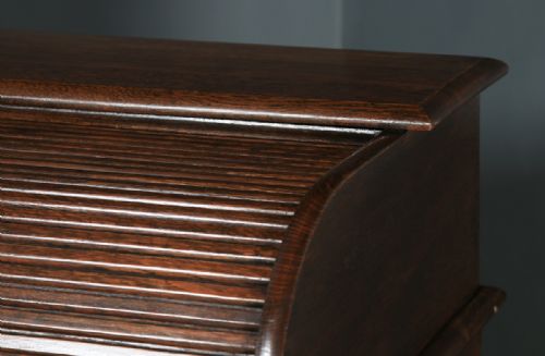 fig 6. Antique English Edwardian 4ft” Solid Oak Roll Top Pedestal Office Desk (Circa 1910)
