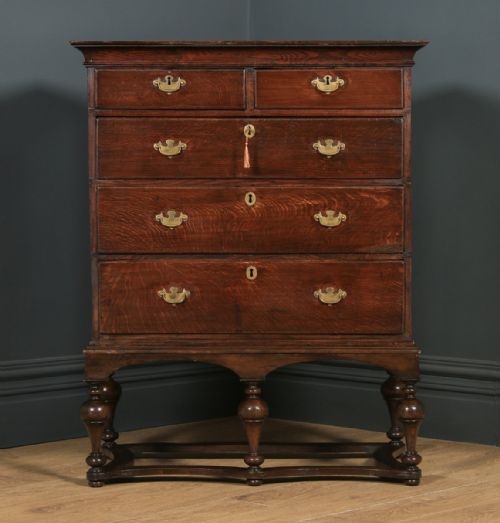 fig 1. Antique English 18th Century Georgian Oak Chest of Drawers on Stand (Circa 1770)