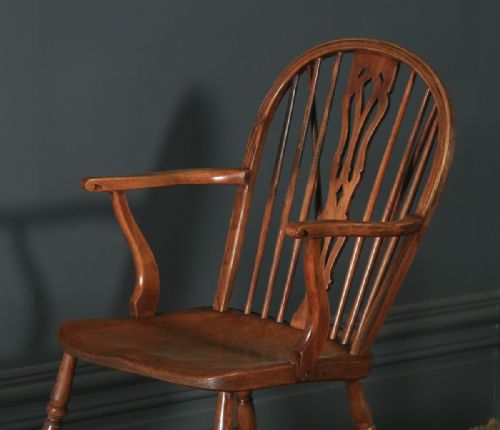 fig 5. Antique English Set of Six 6 Ash & Elm Windsor Wheel & Fiddle Stick Back Kitchen Dining Chairs (Circa 1840)