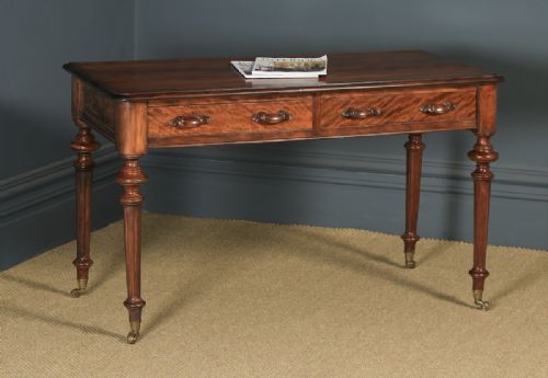 Antique English Victorian Flame Satinwood Side Writing Table (Circa 1860)