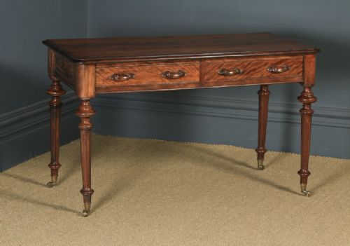 fig 1. Antique English Victorian Flame Satinwood Side Writing Table (Circa 1860)
