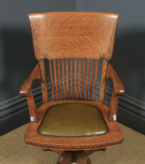 fig 3. Antique American Edwardian Oak Revolving Office Desk Arm Chair by Johnson Chair Co. (Circa 1910)